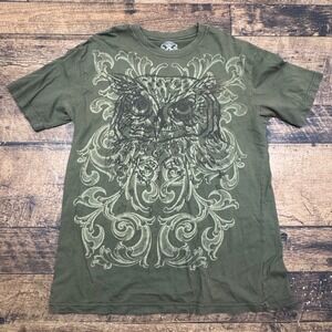 XLARGE Mens Graphic T Shirt Owl‎ Vintage Style Short Sleeve Green Large